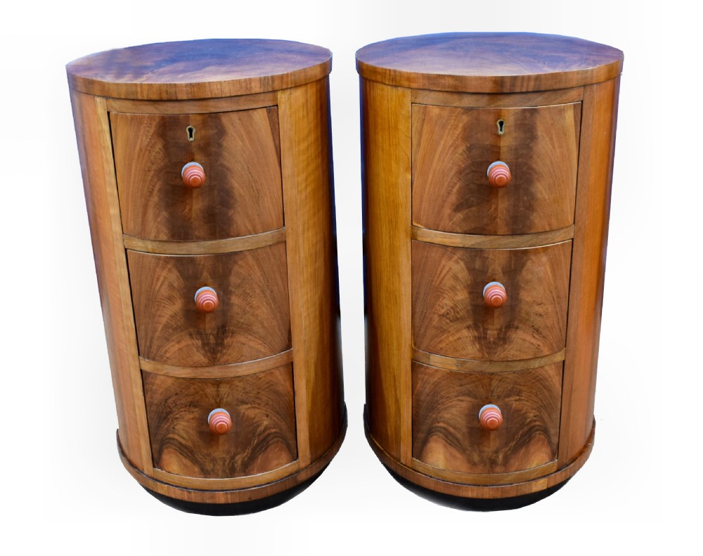 Matching Pair of Art Deco Oval Shaped Bedside Cabinet Tables, Circa 1930