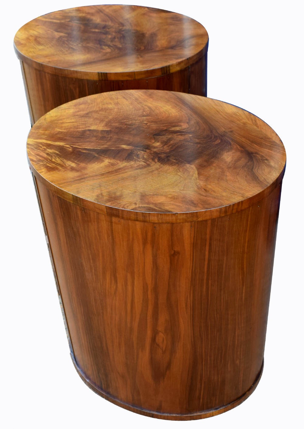 Matching Pair of Art Deco Oval Shaped Bedside Cabinet Tables, Circa 1930 View IV