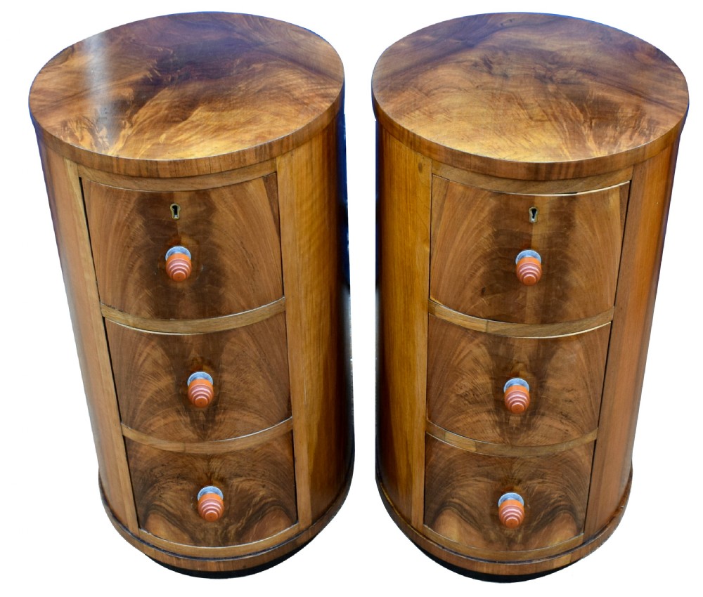 Matching Pair of Art Deco Oval Shaped Bedside Cabinet Tables, Circa 1930 View VI