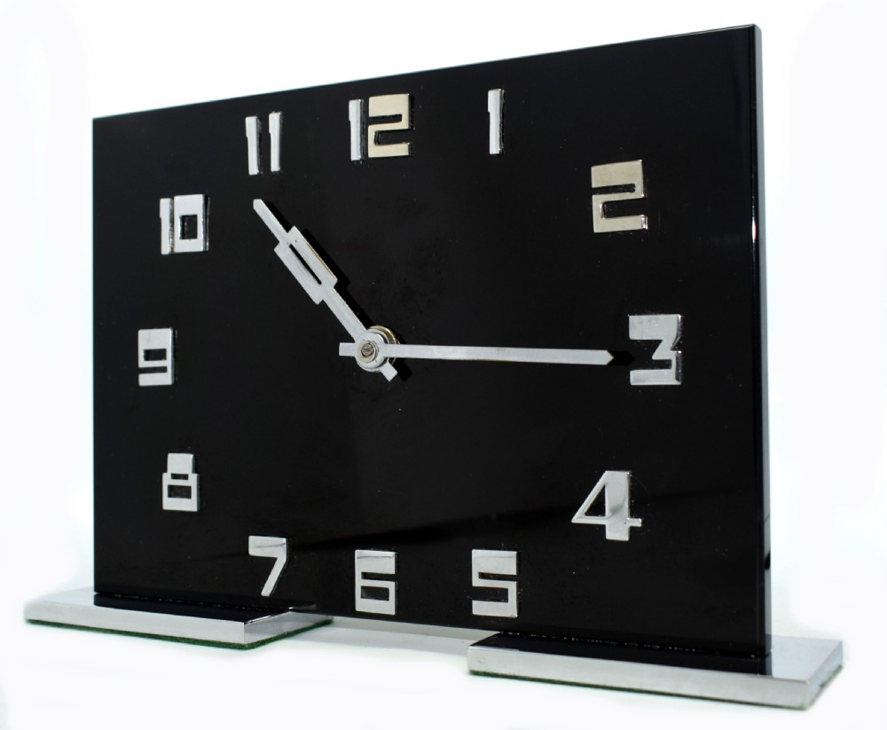 Art Deco Smiths Black Acrylic and Chrome 8 day Mantel Clock