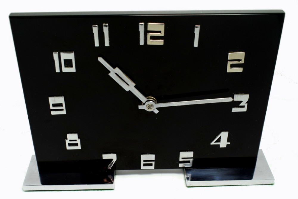 Art Deco Smiths Black Acrylic and Chrome 8 day Mantel Clock View II