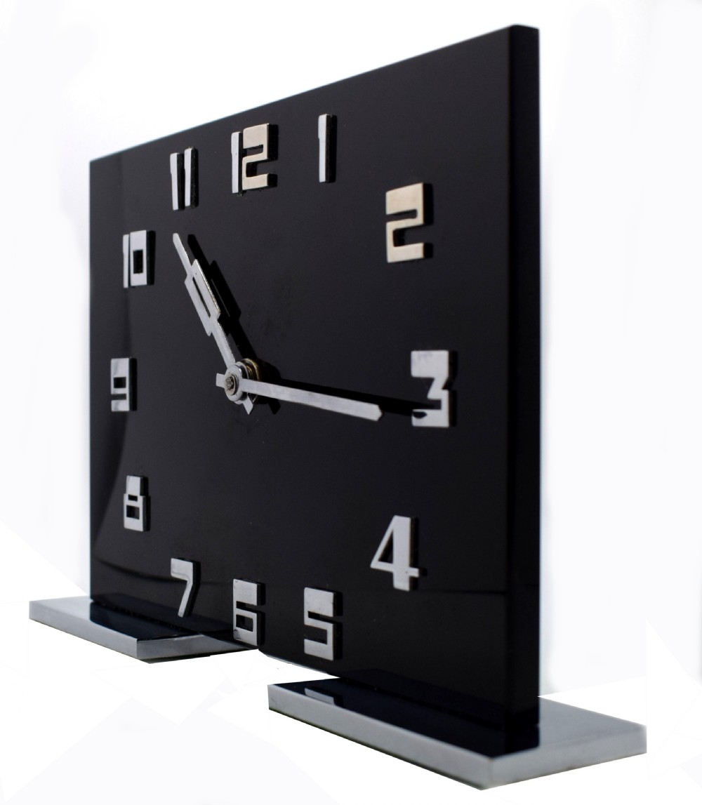 Art Deco Smiths Black Acrylic and Chrome 8 day Mantel Clock View III
