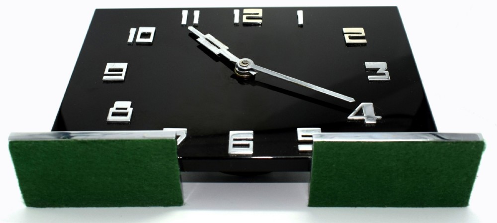 Art Deco Smiths Black Acrylic and Chrome 8 day Mantel Clock View VI