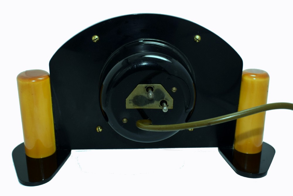 Art Deco Black Acrylic and Catalin Bakelite Mantel Clock View IV