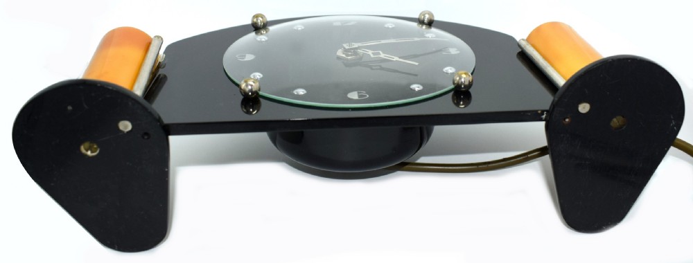 Art Deco Black Acrylic and Catalin Bakelite Mantel Clock View V
