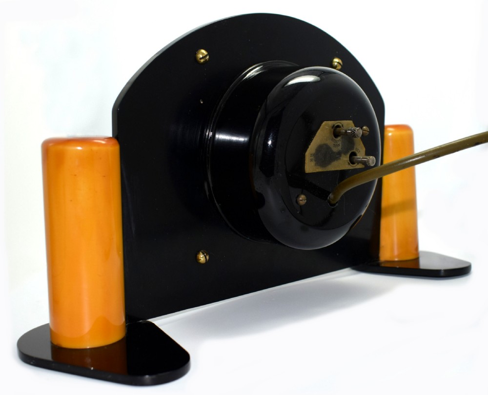 Art Deco Black Acrylic and Catalin Bakelite Mantel Clock View VI