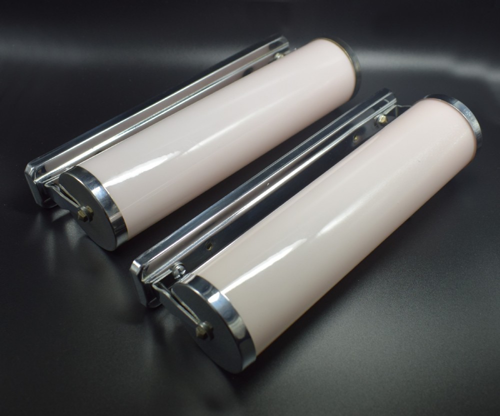 Art Deco 1930's Pair of Rose Pink Strip Glass Wall Lights View II