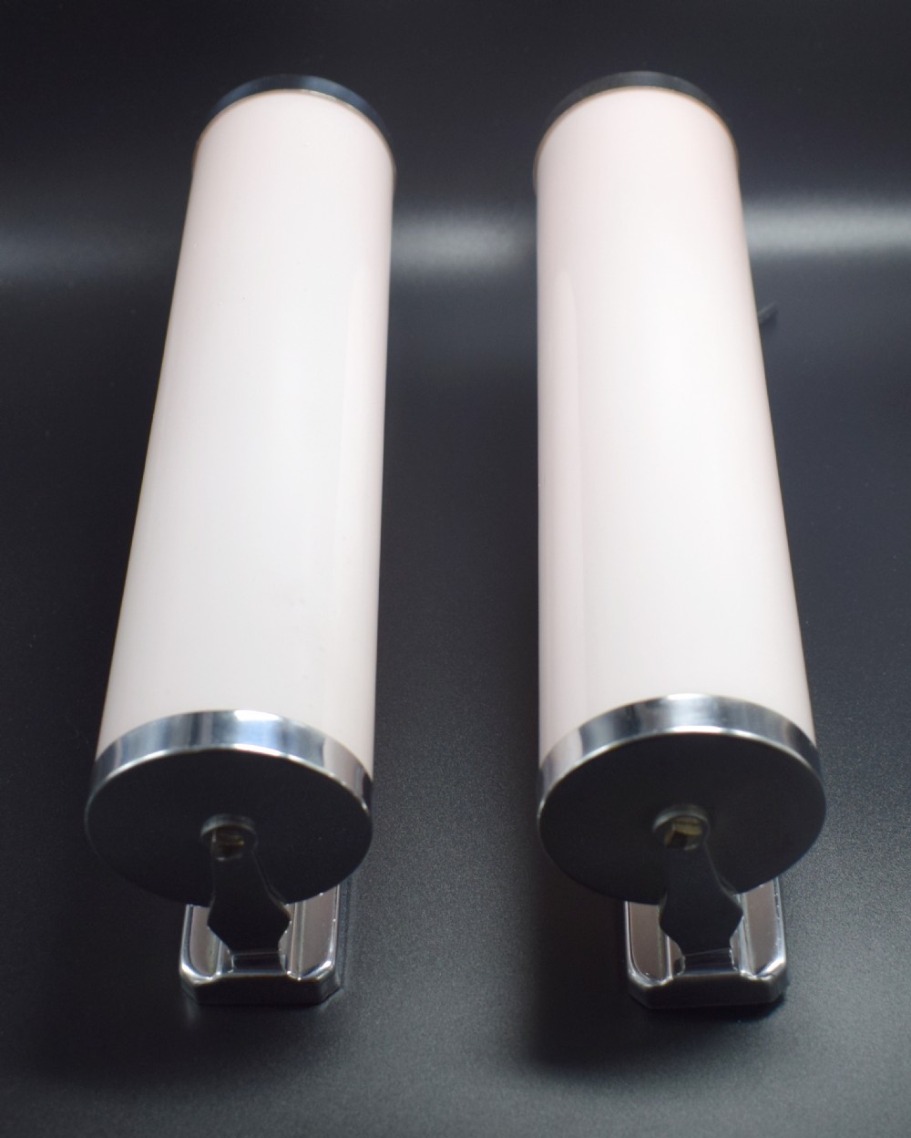 Art Deco 1930's Pair of Rose Pink Strip Glass Wall Lights View V