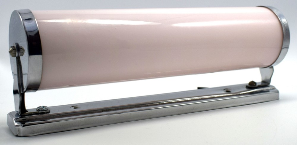 Art Deco 1930's Pair of Rose Pink Strip Glass Wall Lights View VII