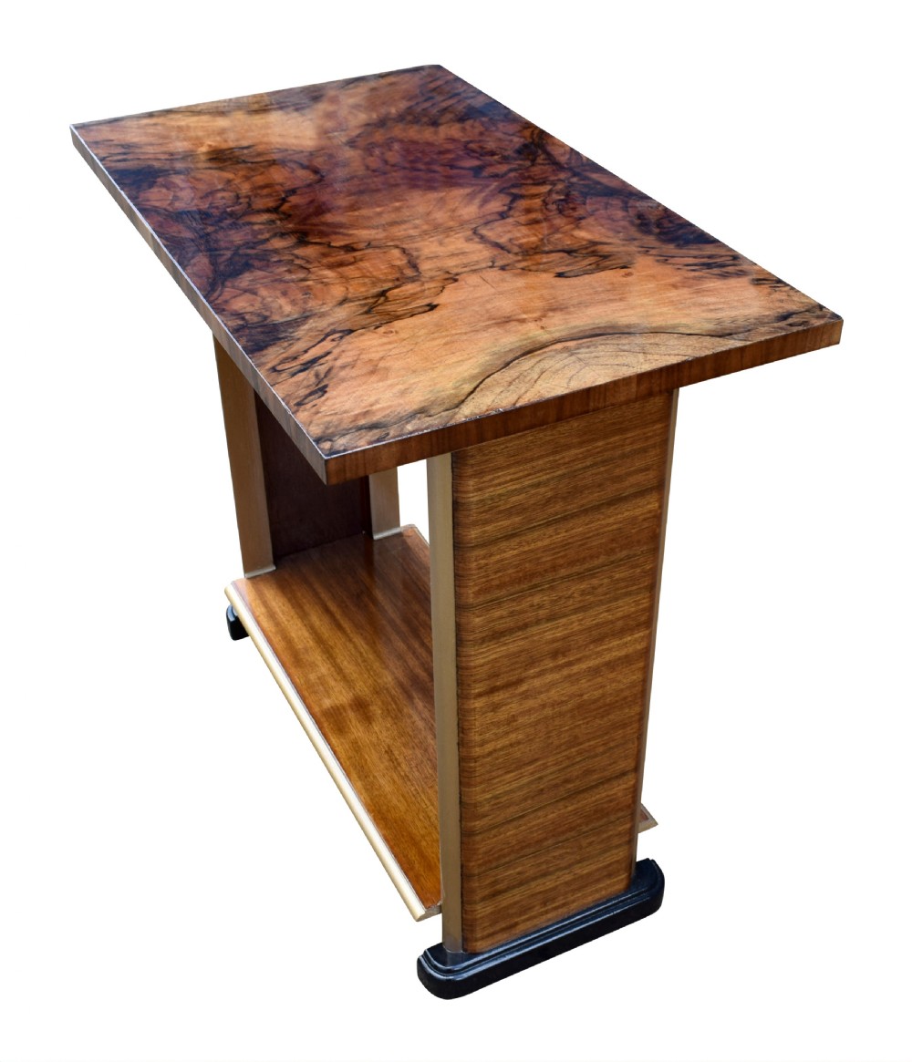 Art Deco Heavily Figured Walnut Console Table, Circa 1930 View II