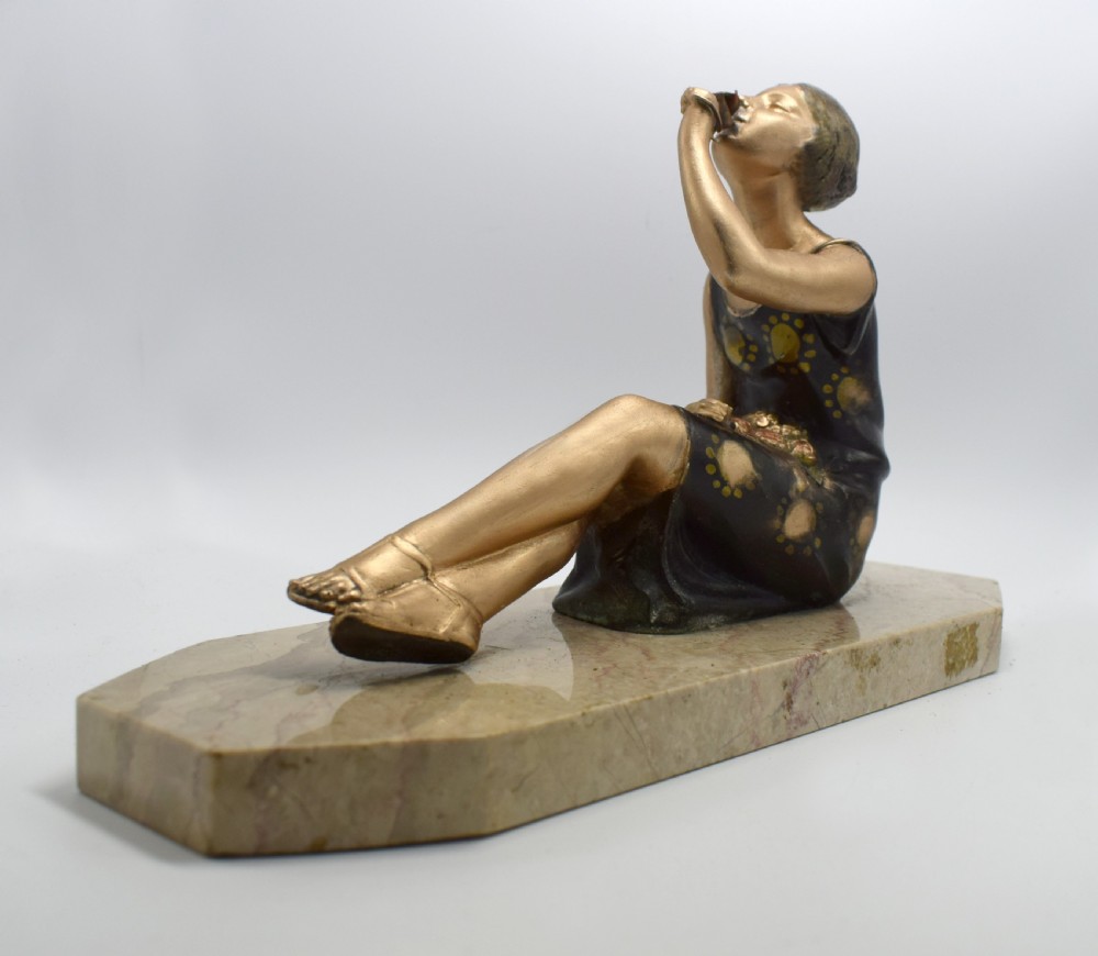 1930's Art Deco Spelter Figure 'Girl With Roses' View IV