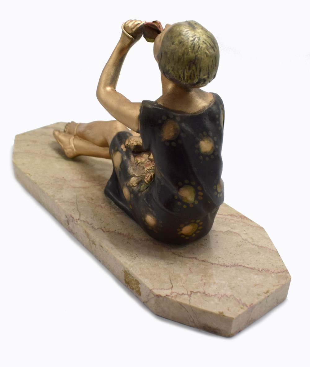 1930's Art Deco Spelter Figure 'Girl With Roses' View V
