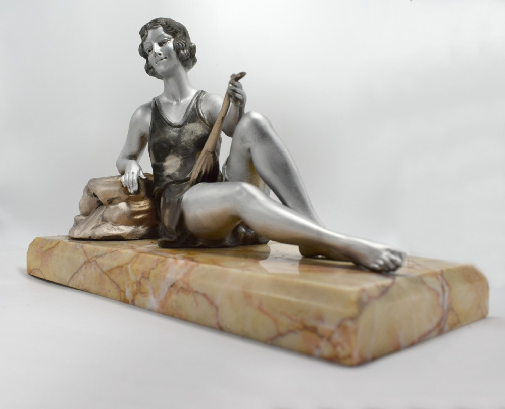 1930's Art Deco Spelter Figure 'Girl with Lute' By Balleste View III
