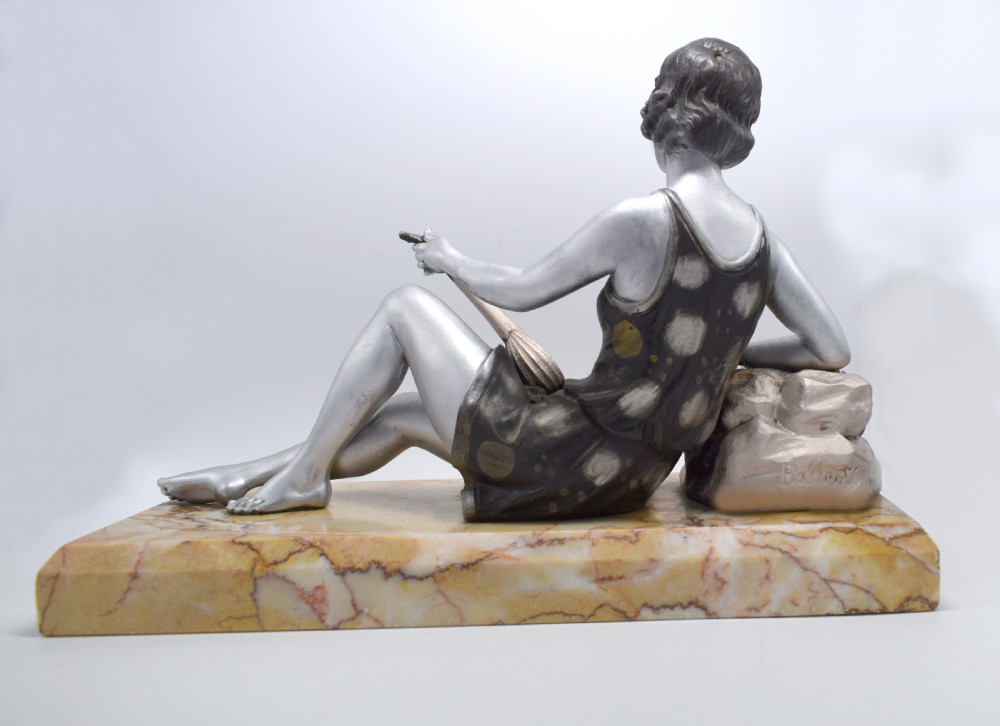 1930's Art Deco Spelter Figure 'Girl with Lute' By Balleste View IV