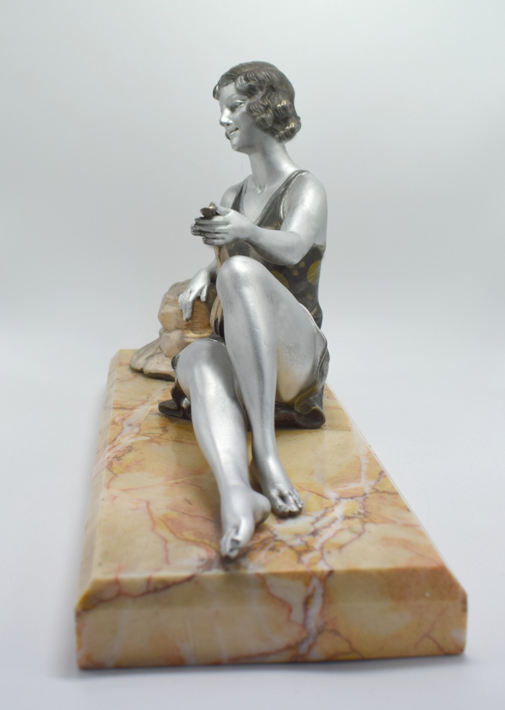 1930's Art Deco Spelter Figure 'Girl with Lute' By Balleste View VI