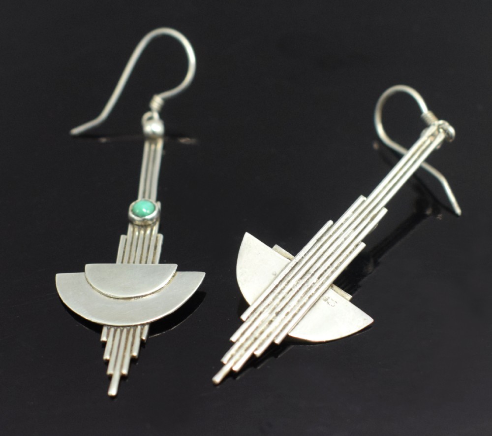 Art Deco Modernist Silver Plated Earrings View III