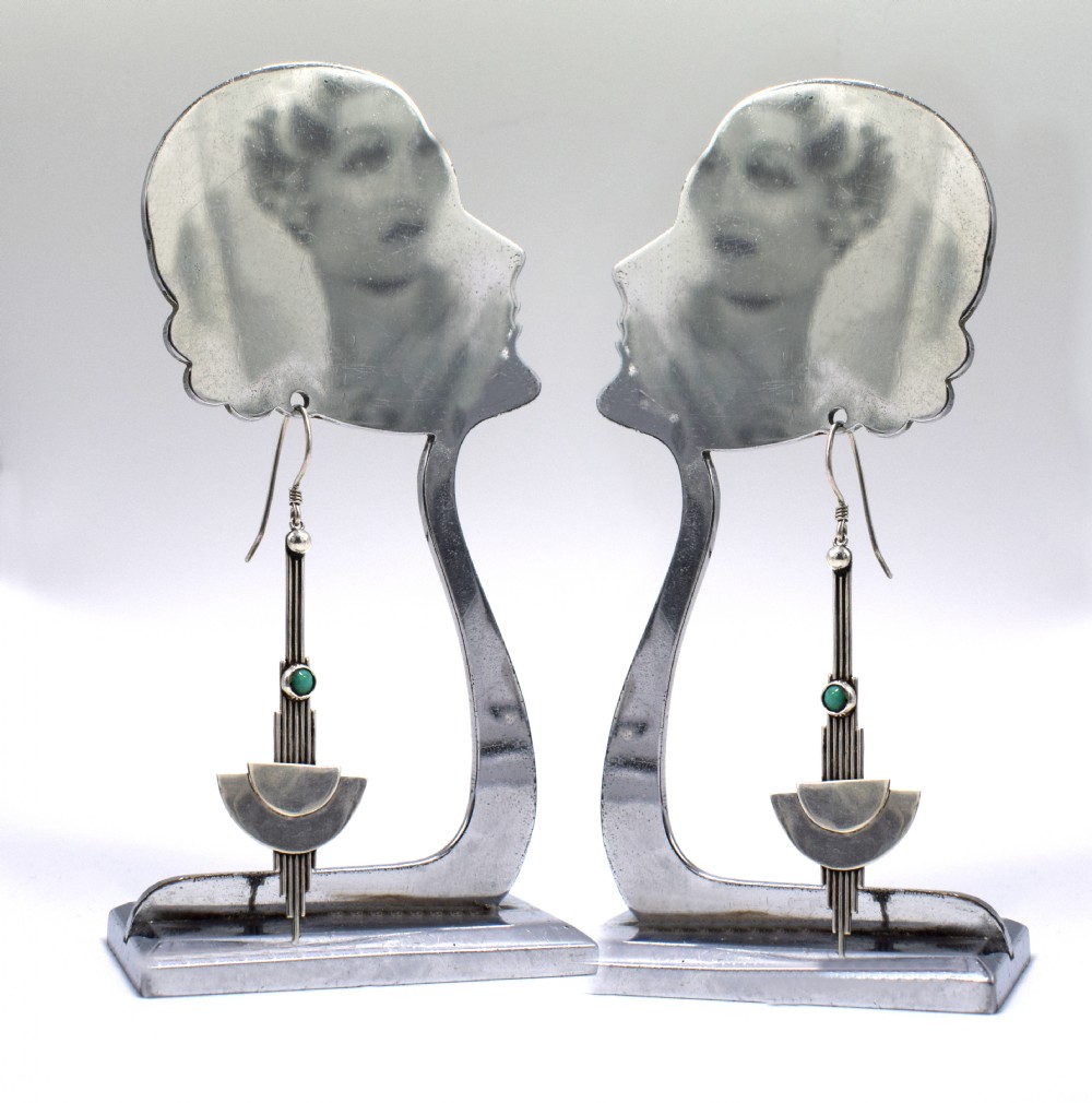 Art Deco Modernist Silver Plated Earrings View IV