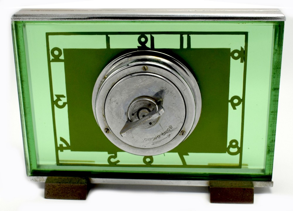 Art Deco Modernist 8 Day Green Glass Clock, Circa 1930's View III