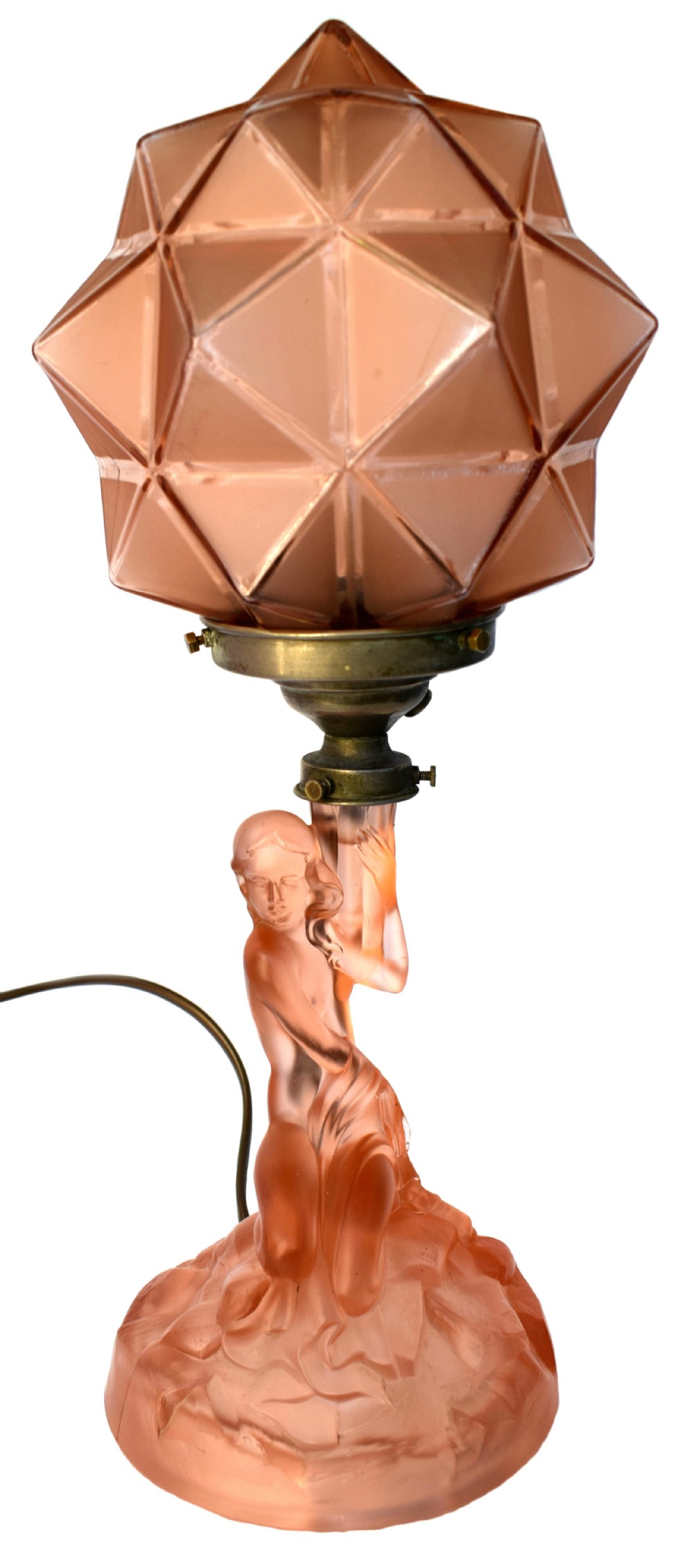 Art Deco Walther and Sohne Peach Glass Table Lamp, circa 1930's