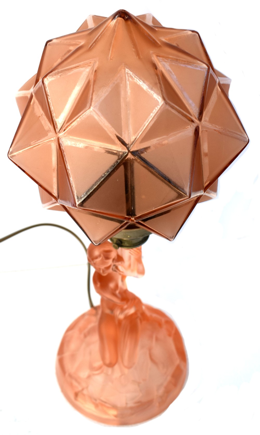 Art Deco Walther and Sohne Peach Glass Table Lamp, circa 1930's View II
