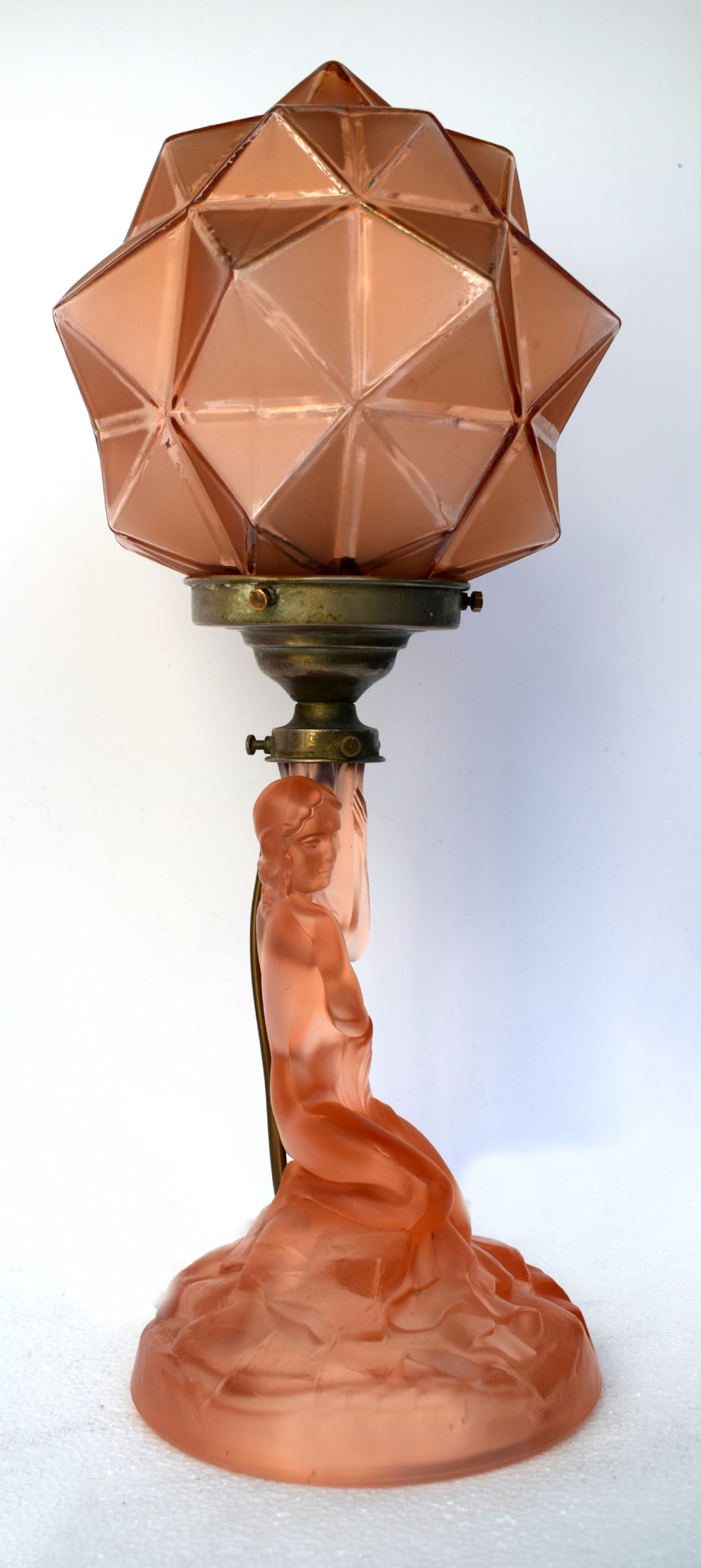 Art Deco Walther and Sohne Peach Glass Table Lamp, circa 1930's View III