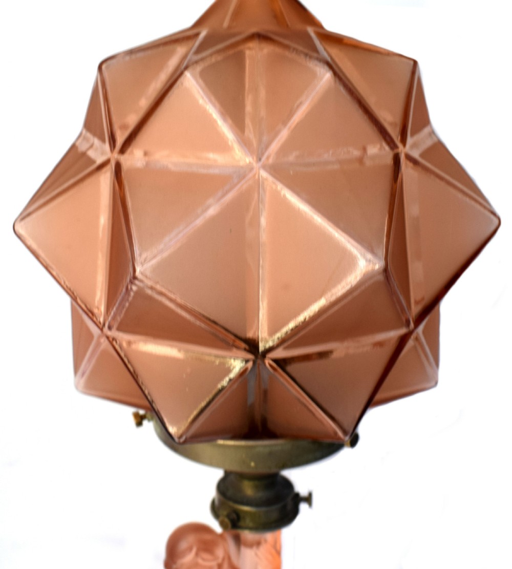 Art Deco Walther and Sohne Peach Glass Table Lamp, circa 1930's View VI