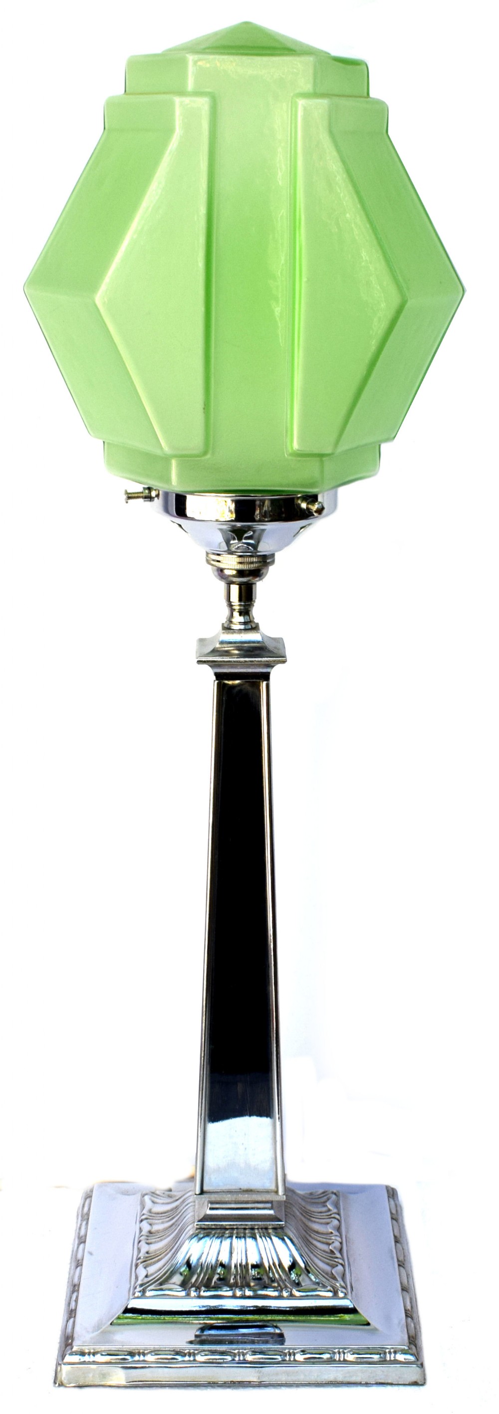 Art Deco Chrome Lamp with Stylish Green Shade, circa 1930's