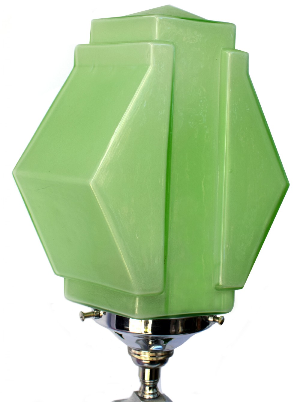 Art Deco Chrome Lamp with Stylish Green Shade, circa 1930's View III