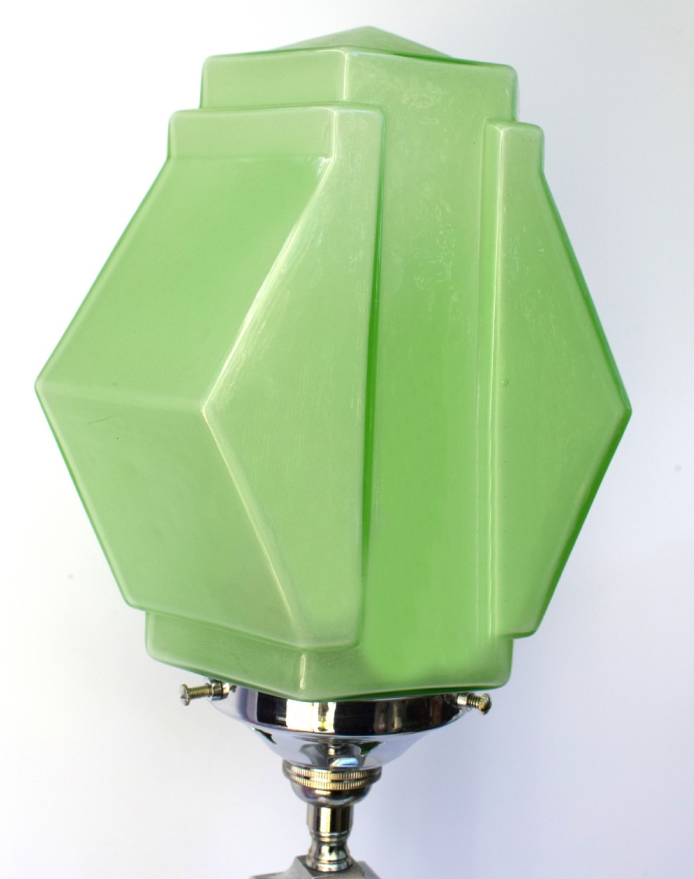 Art Deco Chrome Lamp with Stylish Green Shade, circa 1930's View VII