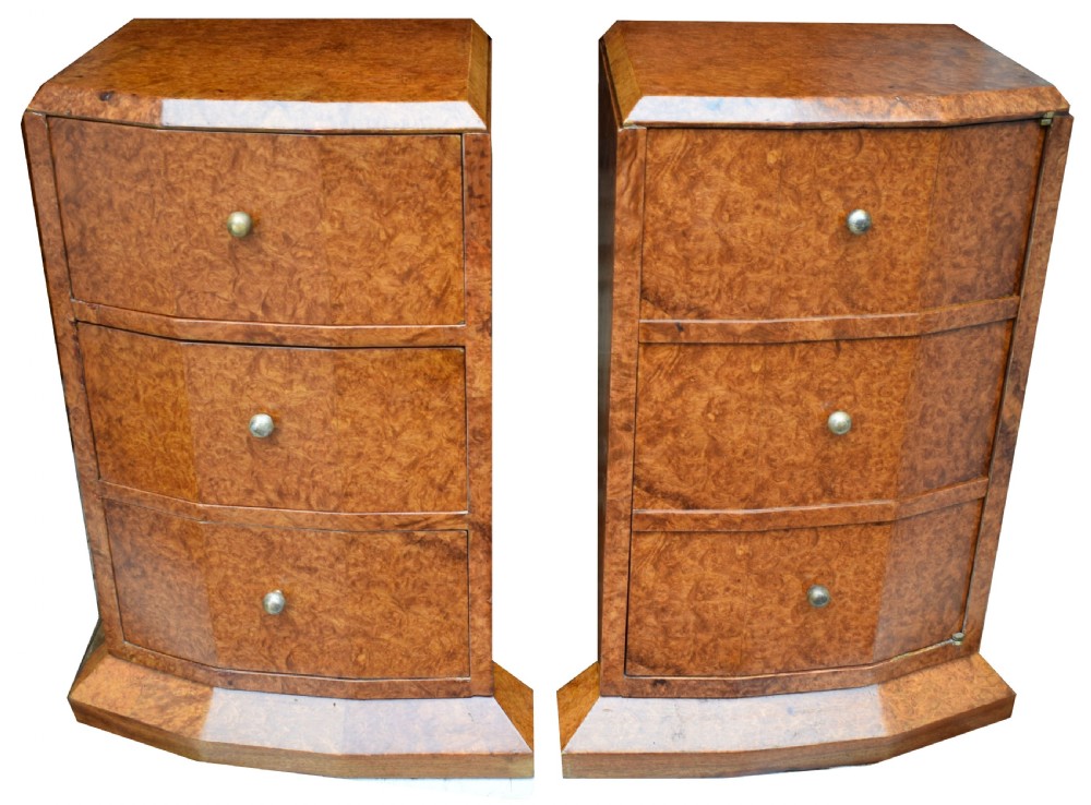 Original 1930's Art Deco Heavily Figured Walnut Bedside Cabinets
