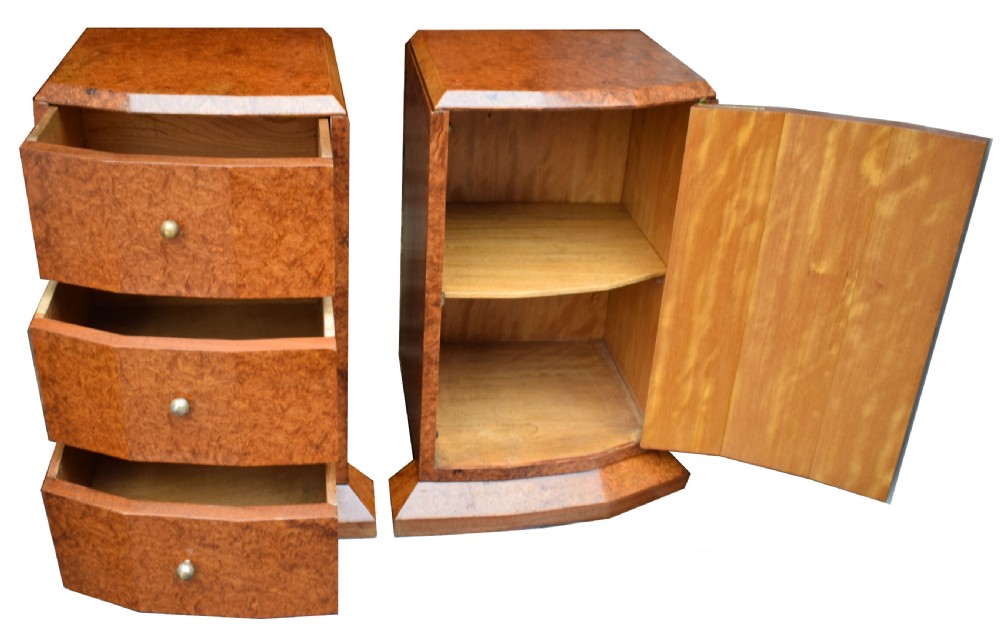 Original 1930's Art Deco Heavily Figured Walnut Bedside Cabinets View II