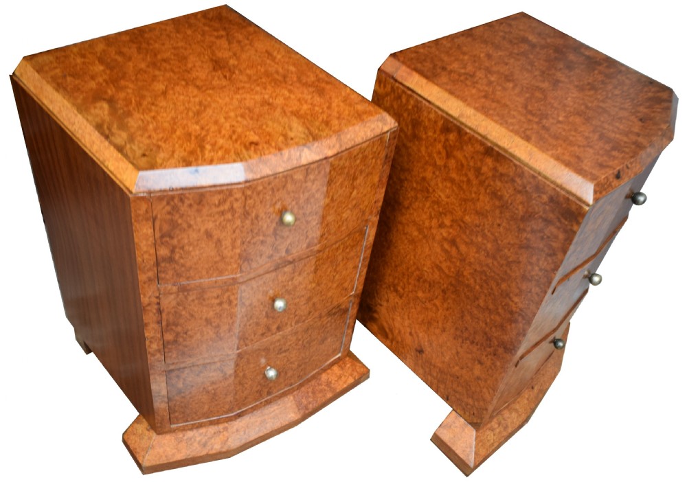 Original 1930's Art Deco Heavily Figured Walnut Bedside Cabinets View III