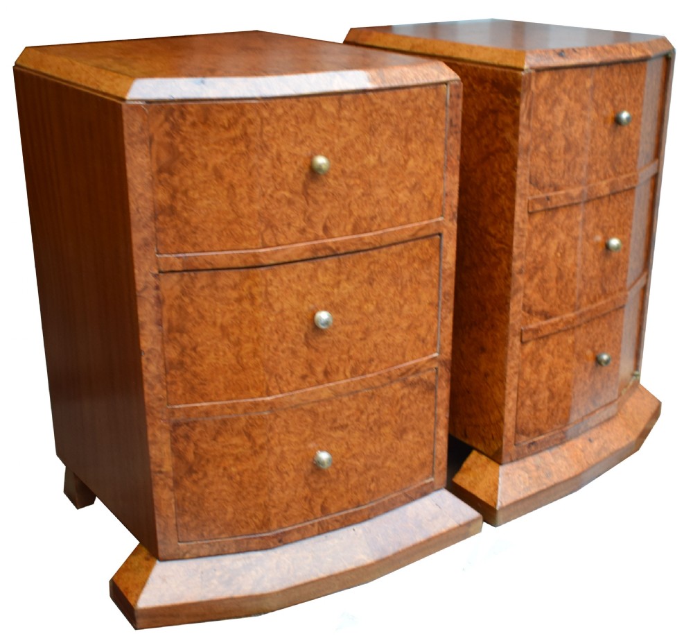 Original 1930's Art Deco Heavily Figured Walnut Bedside Cabinets View IV