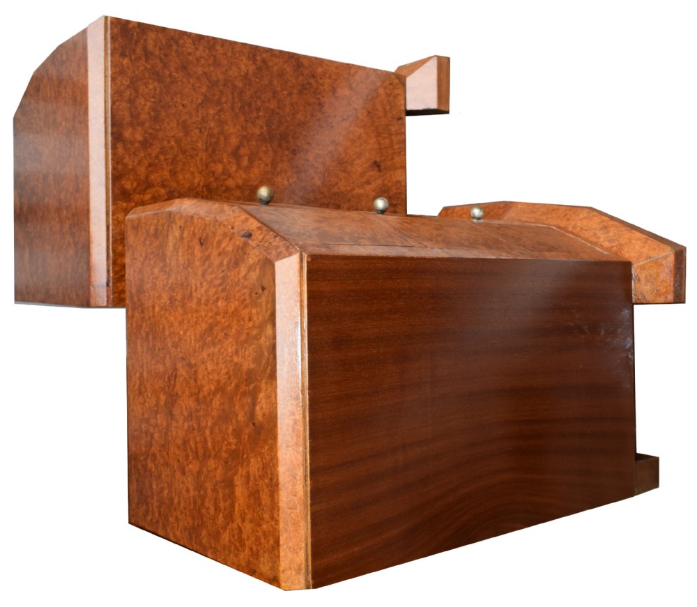 Original 1930's Art Deco Heavily Figured Walnut Bedside Cabinets View V