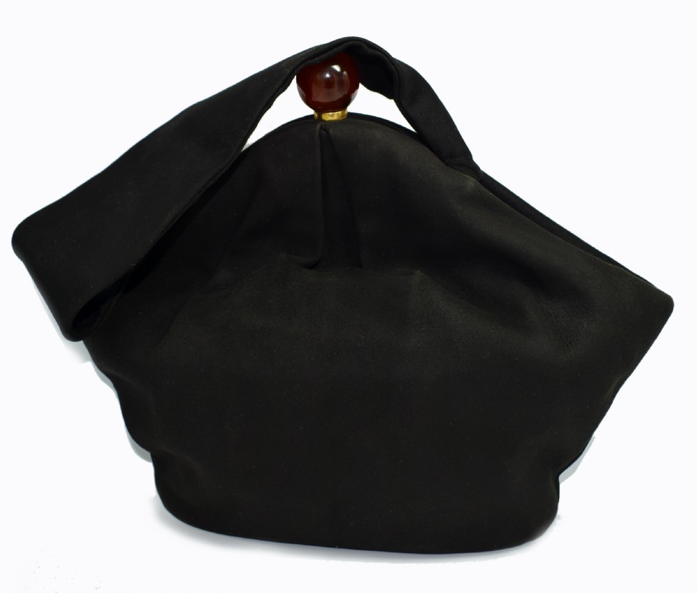 Art Deco Black Suede Phenolic Bakelite Ladies Bag, Circa 1930's View VI