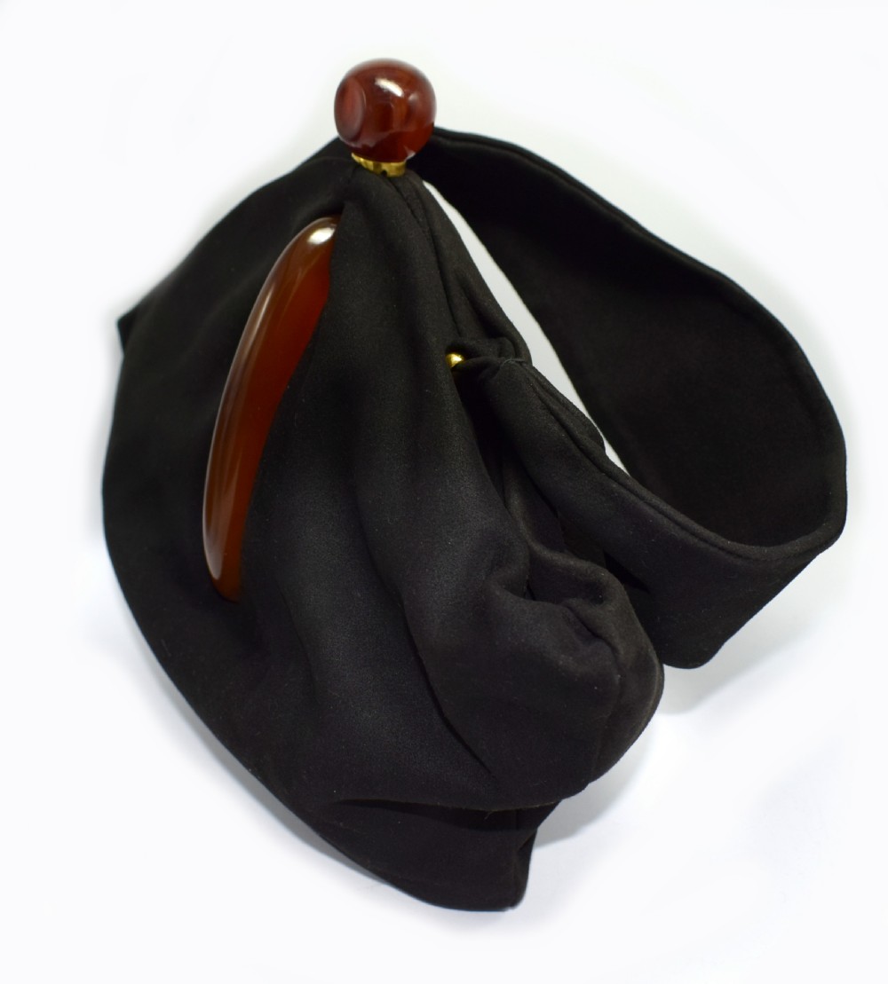 Art Deco Black Suede Phenolic Bakelite Ladies Bag, Circa 1930's View VII