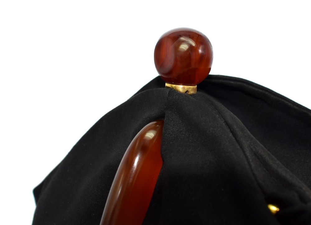 Art Deco Black Suede Phenolic Bakelite Ladies Bag, Circa 1930's View VIII