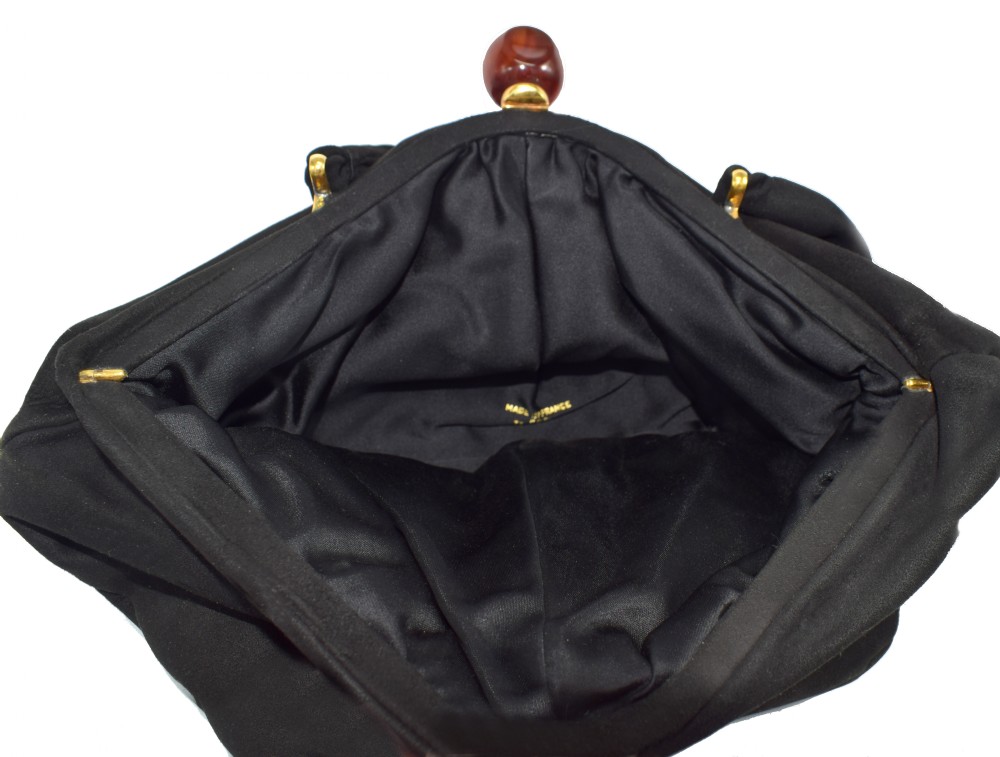 Art Deco Black Suede Phenolic Bakelite Ladies Bag, Circa 1930's View IX