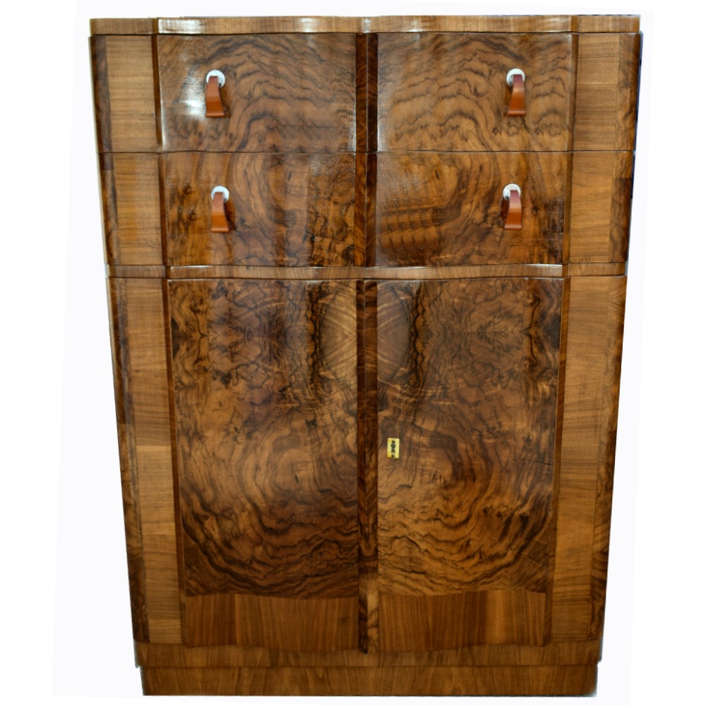 Art Deco Figured Walnut Bedroom Tall Boy, circa 1930