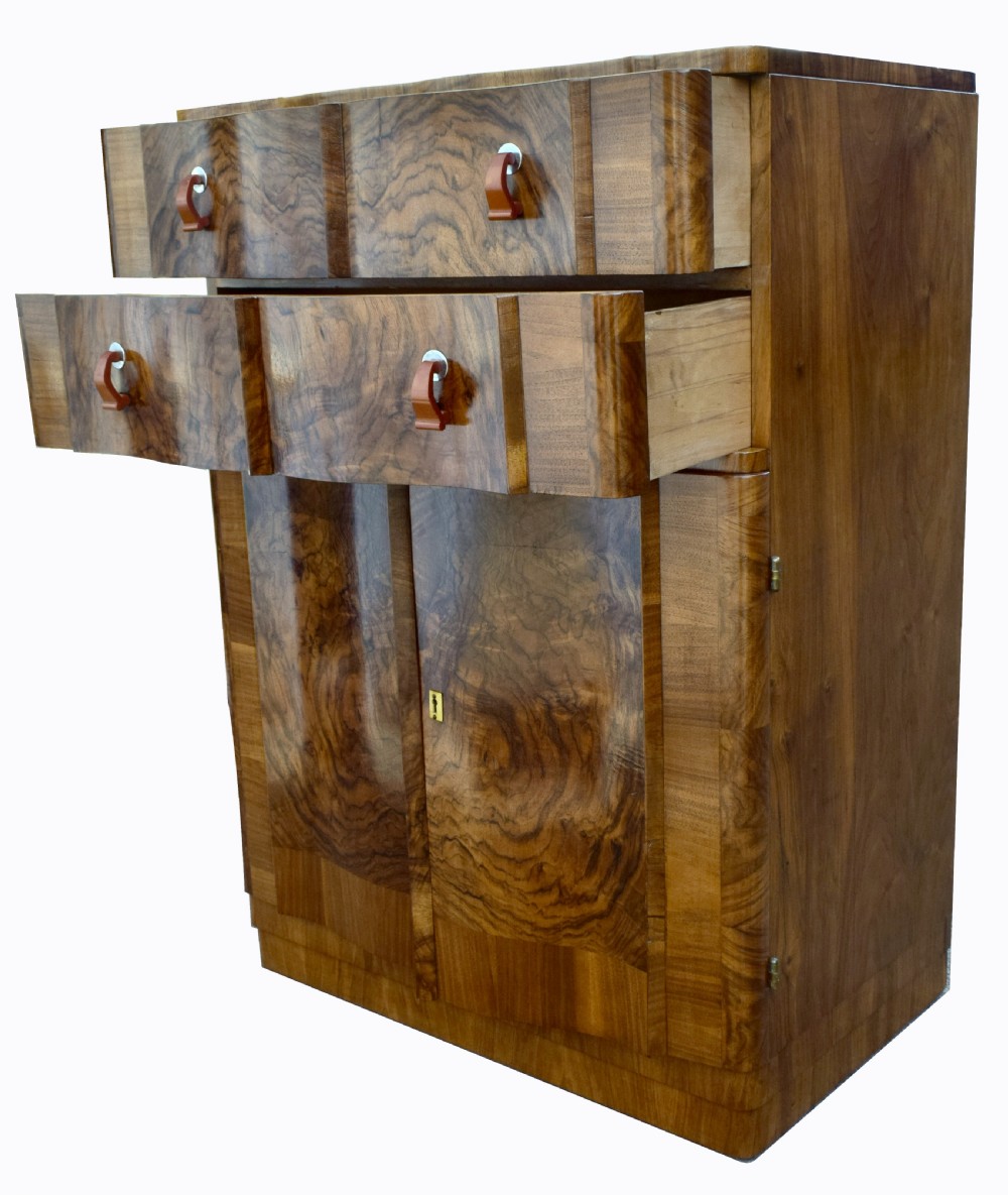 Art Deco Figured Walnut Bedroom Tall Boy, circa 1930 View IV