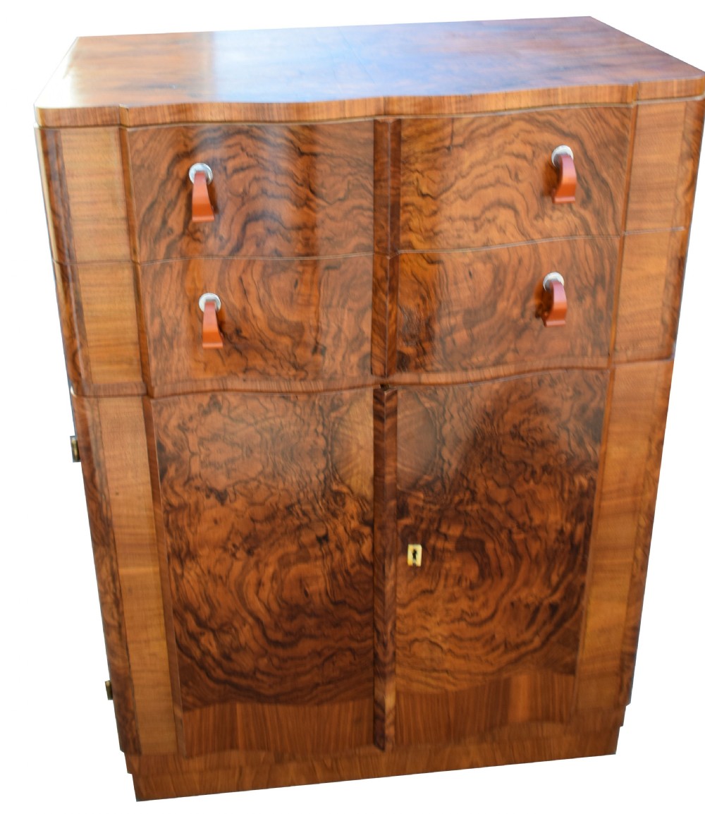 Art Deco Figured Walnut Bedroom Tall Boy, circa 1930 View V