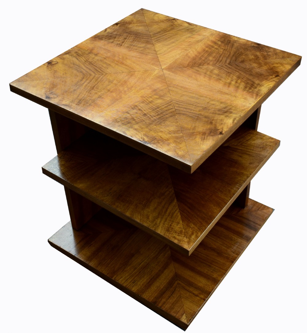 High Quality Art Deco Walnut Three-Tier Book Table, c1930
