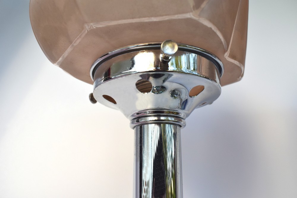 Art Deco Matching Pair Of Chrome And Glass Table Lamps, Circa 1930 View V