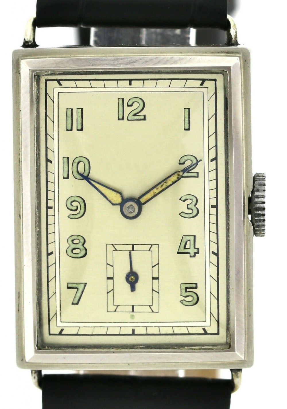 Art Deco Gents Chrome Tank Wristwatch, Never Used, Newly Serviced, 1930