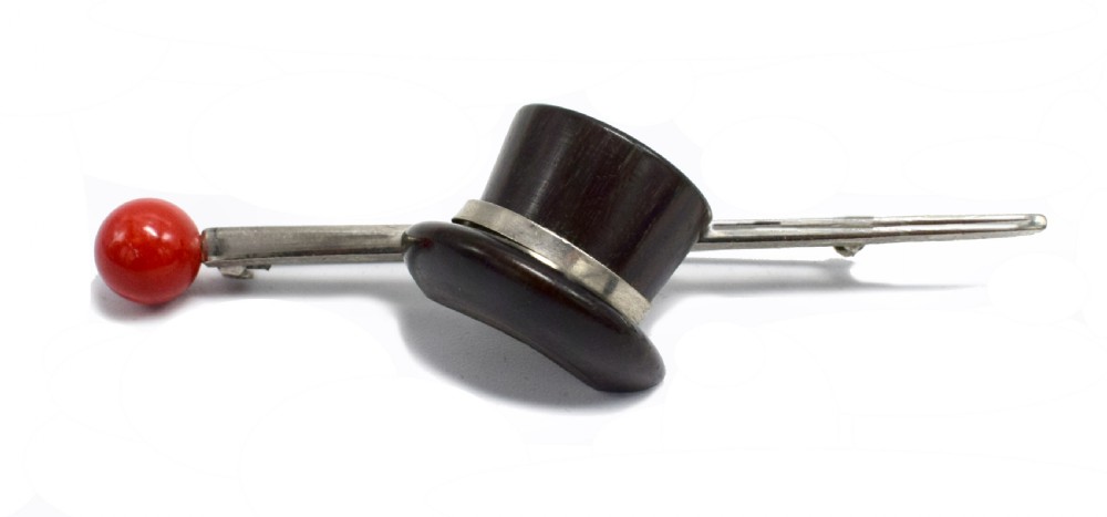 Art Deco 1930's Ladies Novelty Brooch 'Top Hat & Cane' View IV