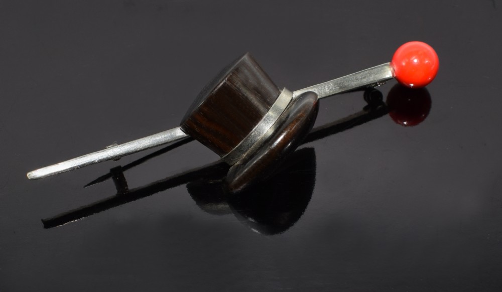 Art Deco 1930's Ladies Novelty Brooch 'Top Hat & Cane' View V