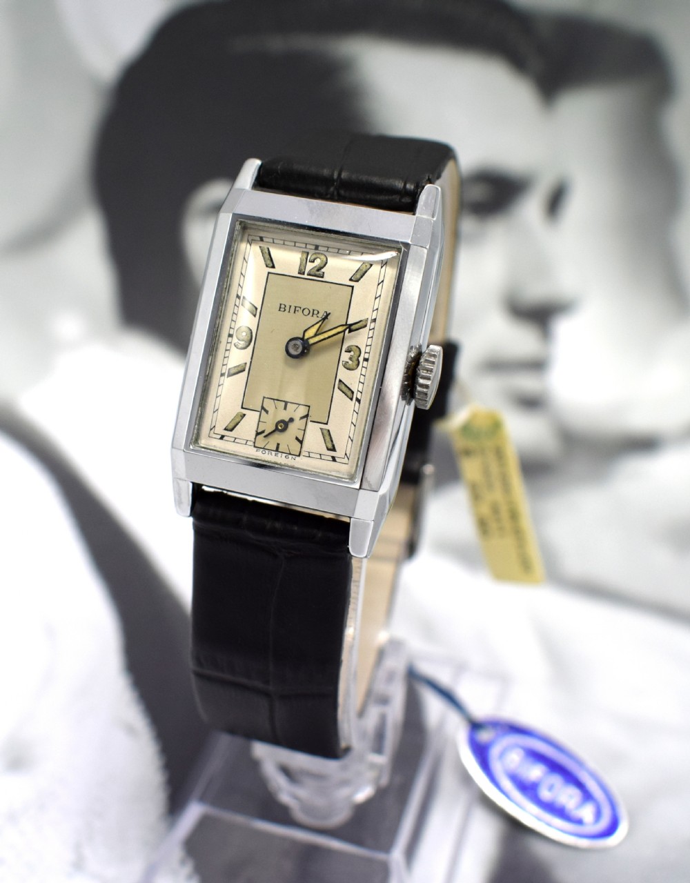 Art Deco Men’s Chrome Tank Manual Wristwatch, Never Used, Newly Serviced, 1930 View X
