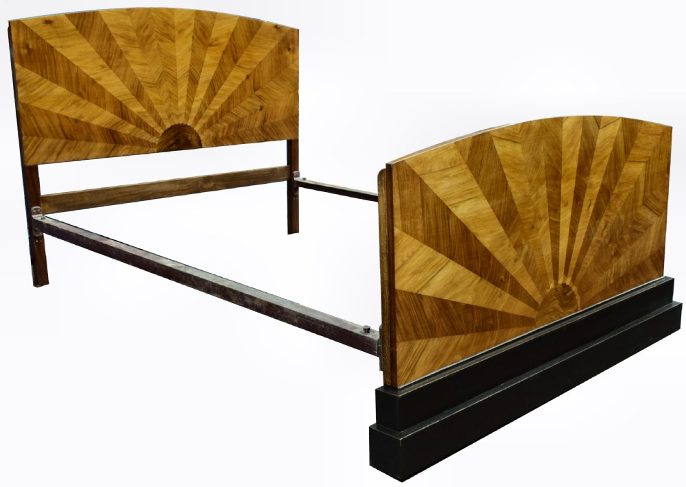 Rare 1930's Art Deco Walnut Double Bed View II