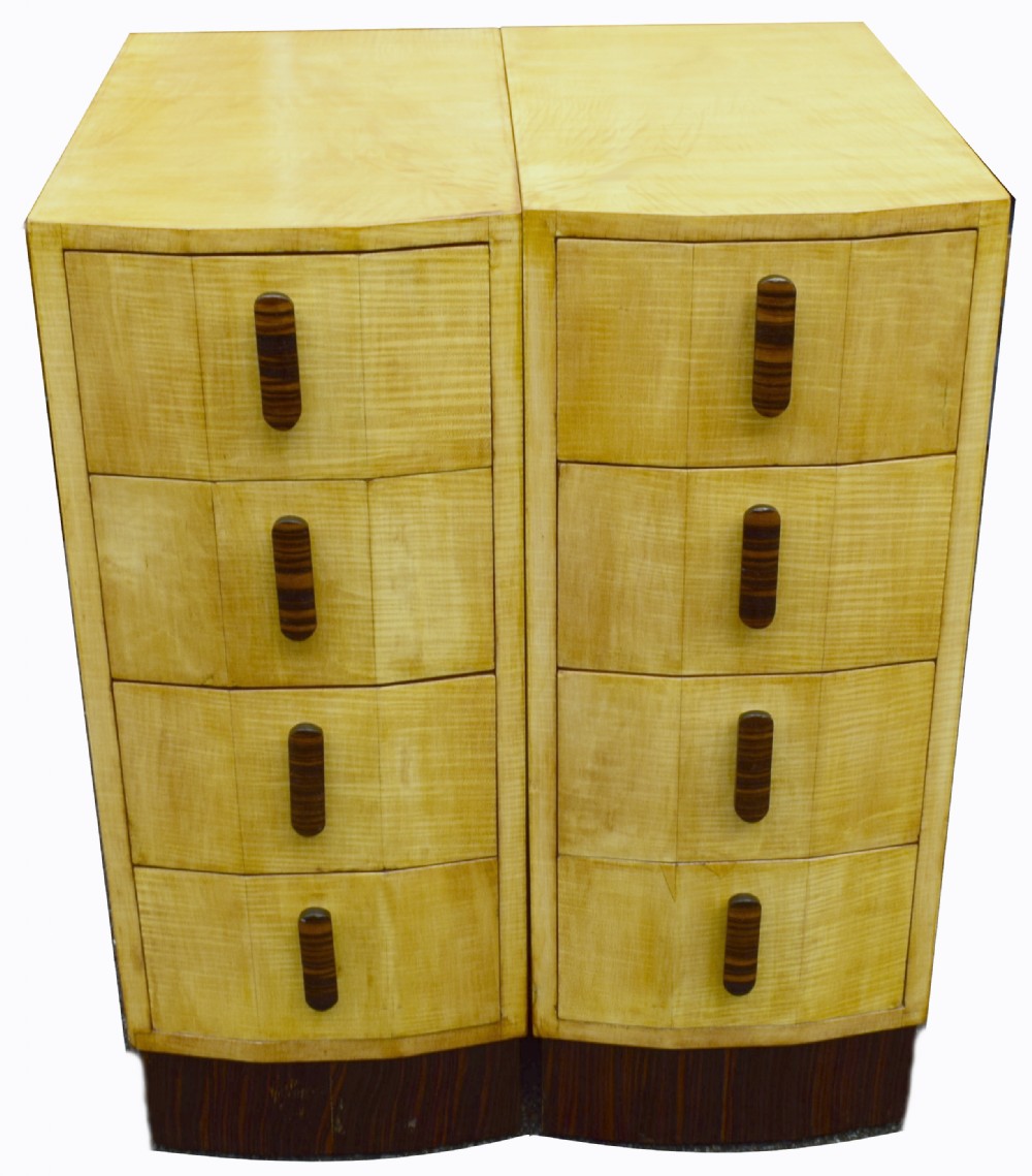 Matching Pair Of Bleached Blonde Walnut Art Deco Bedside Cabinets