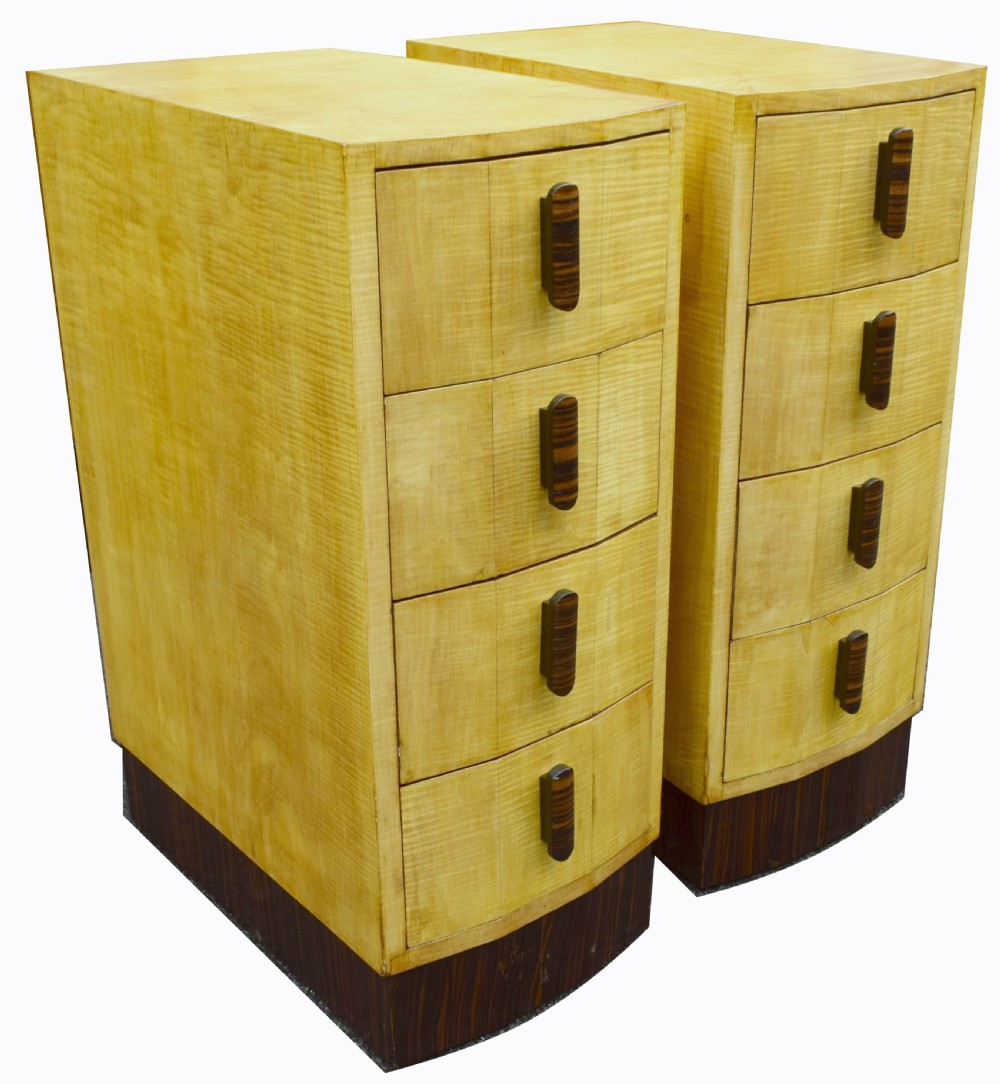 Matching Pair Of Bleached Blonde Walnut Art Deco Bedside Cabinets View II